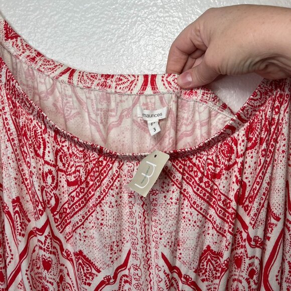 Maurices Womens Off-Shoulder Red Bandana Print Blouse boho top Size 3X - Picture 3 of 11